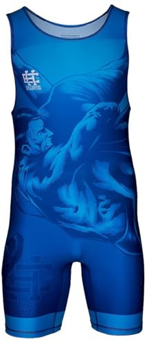 Extreme Hobby - Ringertrikot für Kinder Wrestling professioneller Kompressionsanzug für Wettkämpfe, Wrestling Singlet, Farbe: Blau, Größe: 164