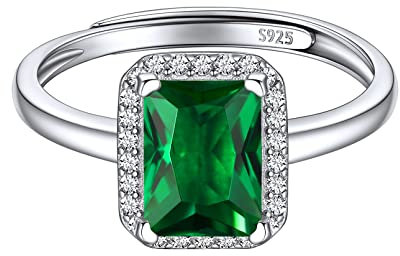ChicSilver Quadrat Silberring für Damen Mädchen Trendiger Ring mit Quadrat Smaragd Gebursstein Verstellbarer Ring für Weihnachten Valentinstag