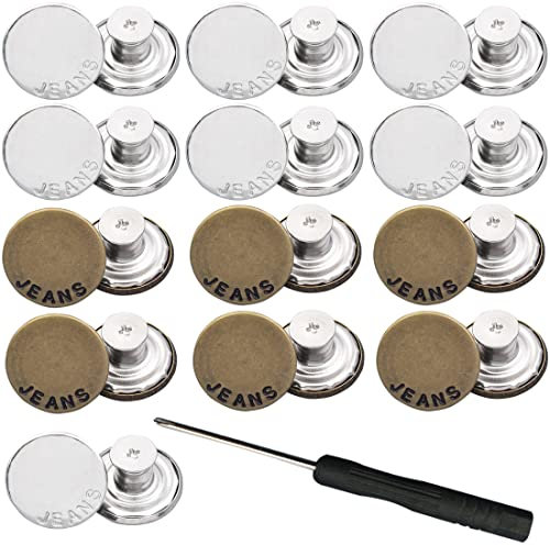 LEEQBCR 20 Sätze von 17mm Ersatz-Jeansknöpfen Nahtlose Metallknöpfe Abnehmbare Hosenknöpfe Reparatur-Druckknöpfe Jeansjacke Hosentaschen (Bronze, Silber)