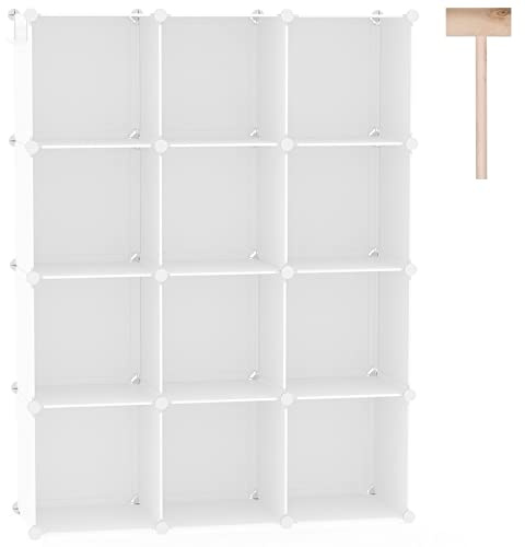C&AHOME Cube Storage Organizer, 12-Cube Shelves Units, Closet Cabinet, DIY Plastic Modular Book Shelf, Ideal for Bedroom, Living Room, Office, 36.6 L x 12.4 W x 48.4 H Milky UPCS12M