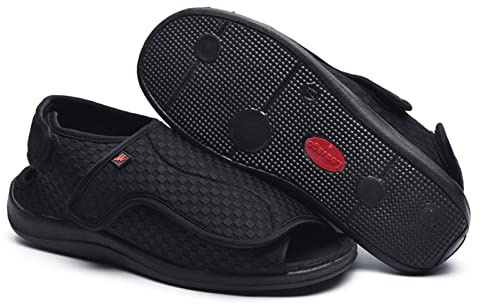 Yytcsjz Diabetic Open Toe Shoes, Double Extra Wide Slip Resistant Slippers for Seniors, Non Slip Fattening and Widening, for Edema Arthritis Fasciitis Swollen Feet (Color : Black, Size : 26.5cm)