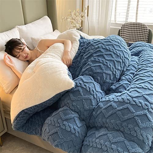 SOVILEE Thickened Super Soft Insulation Hibiscus Winter Quilt, Cashmere and Double Fabrics, Breathable Warmth Fluffy Plush Sided Velvet Blanket (Blue,220 * 240cm/86.61 94.49in (5KG))