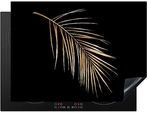 KitchenYeah© Cubre Vitrocerámica - Protector Vitroceramica Induccion 71x52 cm - Tapa Vitroceramica - Protector de Vitroceramica Plantas - Oro - Negro - Hojas - Lujo