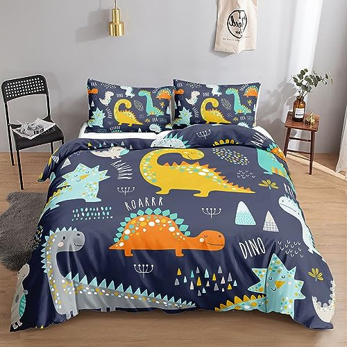 HOSIMA Niedliches Dinosaurier-Bettwäsche-Set für Erwachsene, Jungen und Mädchen, niedlicher Aquarell-Dinosaurier-Druck, Bettbezug mit 2 Kissenbezügen (Aquarell-Dinosaurier M)