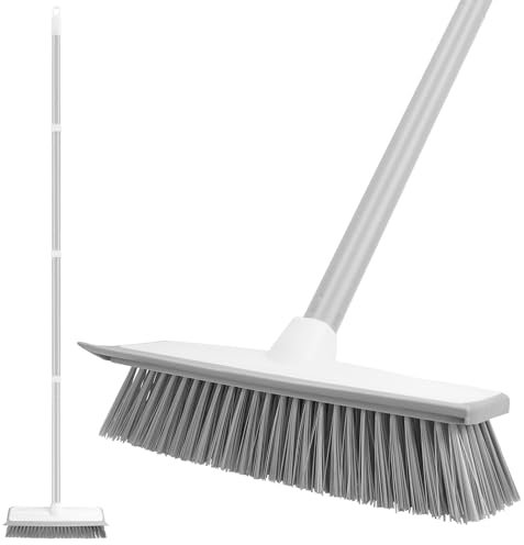 Jubor Cepillo para Fregar Suelos 2 en 1, Cepillo para Suelos de Cerdas Duras con Mango Largo 136cm, Cepillo de Limpieza de Piso Telescópico para La Limpieza de Baño, Cocina, Patio, Terraza, Garaje