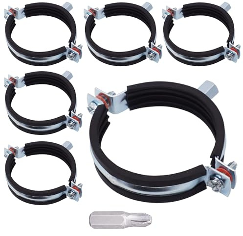 SKIR'CO Lot de 6 supports de tuyau avec garnitures en caoutchouc pour tuyaux de 75 à 80 mm, colliers de serrage, supports de tuyaux pour montage mural et plafond