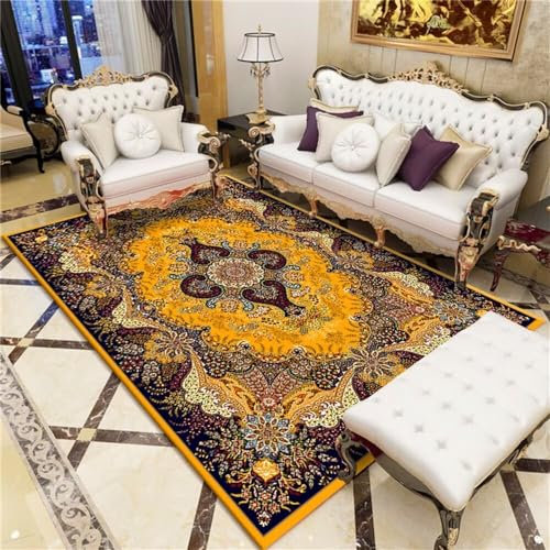 RUGMRZ Badteppich Deko Wohnzimmer Neue chinesische Teppich gelb Wohnzimmer Zubehör Blumendekoration kann angepasst Werden Kaffeetisch Teppich 120X160CM