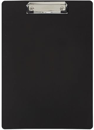 Klemmbrett für DIN A4 Unterlagen, Schreibplatte aus strapazierfähigem PP, schwarz, stabile Bügelklemme mit schützenden Kunststoff-Ecken und ca. 70 Blatt Fassungsvermögen