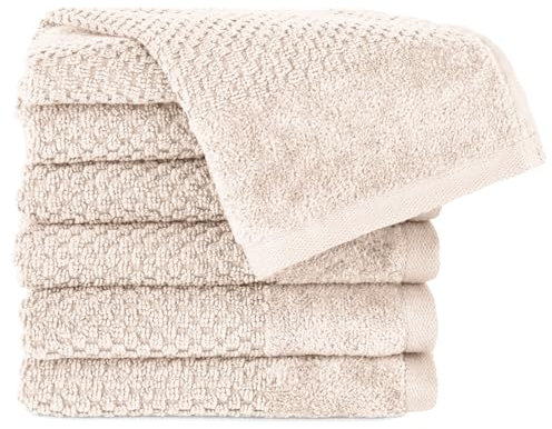 Pure Label 6-TLG. Gästehandtücher 30x50 cm mit Aufhängeschlaufe aus 100% Baumwolle, saugstark, weich und Oeko-TEX Zertifiziert - 6 Gästehandtücher Creme, 30x50 cm