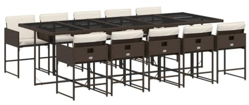 vidaXL Garten Essgruppe 11-TLG., Gartenmöbel Set Tisch mit 10 Stühle, Gartengarnitur mit Kissen, Sitzgruppe Essgarnitur Terrasse, Braun Poly Rattan