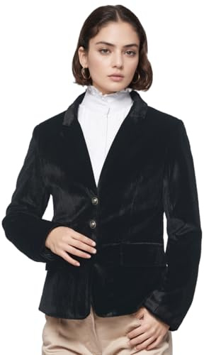 COSDREAMER Vintage sammetsjacka dam V-ringad smal passform slits blazer långa ärmar uppklädd kappa retro vardaglig kostym, Svart, L