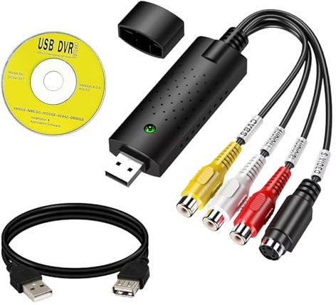 Grabber de Audio y Video USB 2.0, Tarjeta de Captura Compatible con VHS, Hi8, DVD, VCR a Digital para PC, TV, Mac