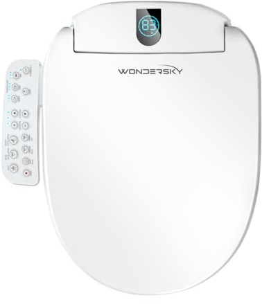 Round Bidet Toilet Seat, Smart Heated Toilet Seat with Warm Water and Dryer, Soft Close Bidet Seat with Adjustable Temperature, Stainless Steel Nozzle