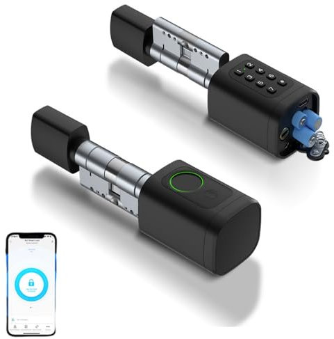 Serratura per porta con impronte digitali, 5 en 1, con codice numerico, chiave RFID APP, apriporta elettronica, cilindro di chiusura regolabile, 60-90 mm