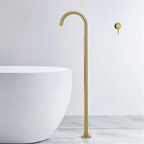 Grifo Bañera Suelo Cuello de Cisne Empotrada Grifo Independiente para Bañera de Pie,Oro Cepillado