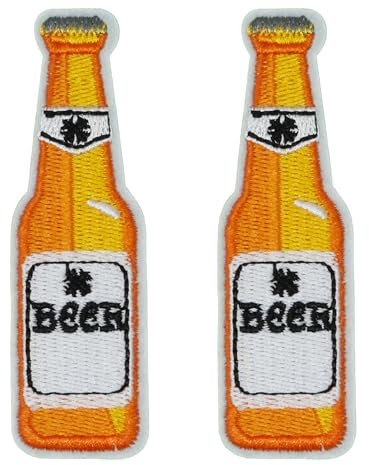 2 X Beer Bottle Patch – Embroidered Iron-On Alcohol Patch (8 x 2.6cm) for Jackets, Bags & Party Apparel