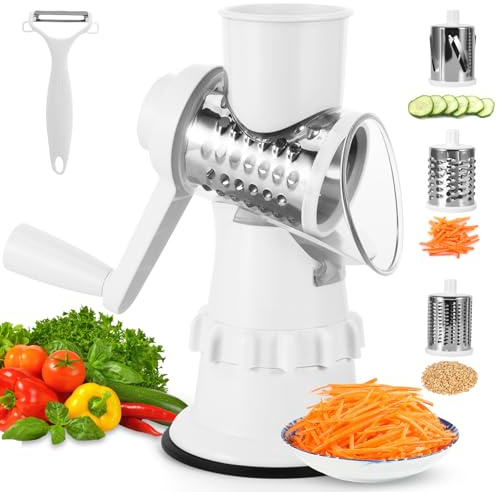 Cheese Grater with 3 Interchangeable Dlades for VegetablesCheese and Fruits