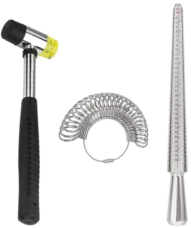 Ringstorleksverktyg, ringdorn storleksmätare set med gummi juvelerarens klubba hammare stål fingerstorlek mätpinne tråd wrap smycken verktyg för smyckestillverkning reparation