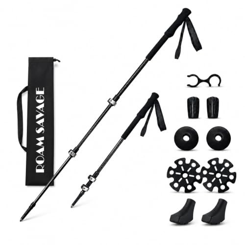 Lot de 2 bâtons de randonnée en Carbone Ultra légers | Télescopiques 3 sections réglables 65–135 cm, Flip-Lock aluminium & poignées EVA ergonomiques pour trekking et montagne
