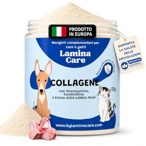 lamina care – Collagene per Cani e Gatti con glucosamina, condroitina e cozza dalle Labbra Verdi, condroprotettore Naturale per articolazioni, cartilagine e Ossa, migliora Mobilità e flessibilità