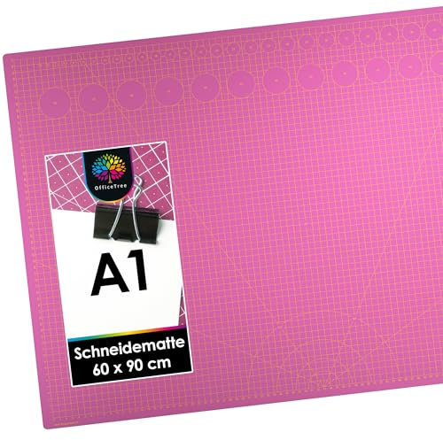 OfficeTree Schneidematte A1 - Pink & Lila - mit beidseitigen Rastern und Markierungen - Bastelunterlage 90x60 als Nähen Zubehör - Auch als Schneideunterlage und Malunterlage