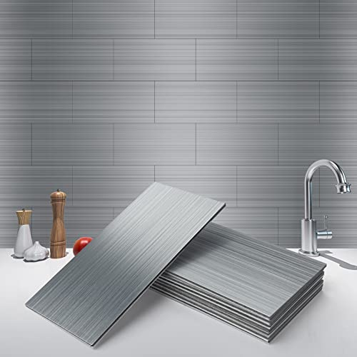 Art3d 100-Pieces Peel and Stick Stainless Steel Backsplash Self-Adhesive Metal Tiles, 3 x 6 Subway Stove Backsplash (Not Magnetic)