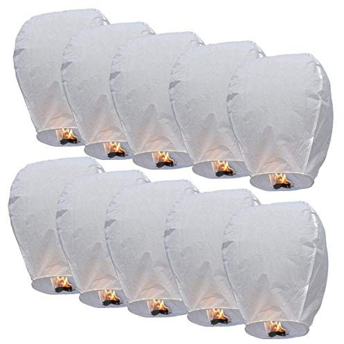 Kong Ming Lanterne cinesi in carta rispettosa dell'ambiente, per vigilia di Natale, Capodanno, matrimonio, feste, confezione da 10 (bianco)