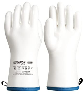 LANON Guanti in Silicone Liquido Resistenti al Calore, Guanti da Forno con Dita, Grado Alimentare, Impermeabile, Bianco, L/9