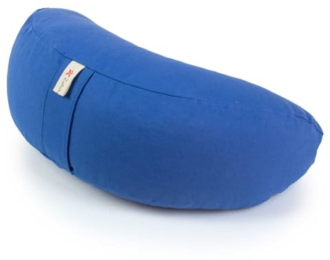Zafuki, Zafu meditación media luna desenfundable, AZUL, cojín yoga, tejido 100% algodón, relleno cáscara espelta ecológica
