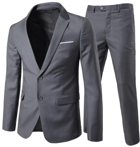 Allthemen Trajes Hombre 2 Piezas Slim Fit Vestido Novia Traje de Negocios Chaqueta Pantalones Gris Oscuro