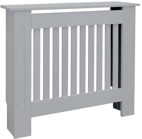 ECD Germany Cubierta del Radiador 78x19x82cm MDF Gris Lacado Revestimiento Protector Vintage de Calefacción Estilo Rústico Superficie de Estantería Útil de Madera para Sala de Estar Dormitorio