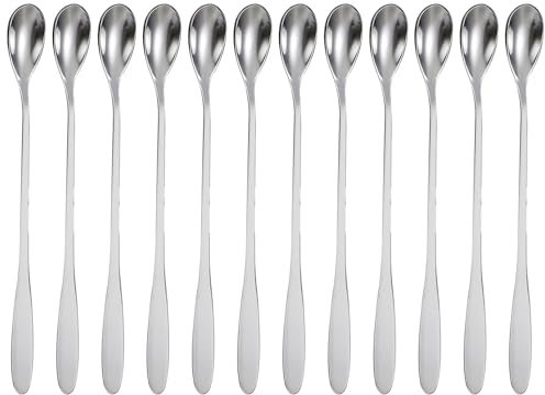 Intirilife Set di 12 cucchiai lunghi in acciaio inossidabile - Lunghezza 18.9 cm - per latte macchiato, cocktail, dolci e altro