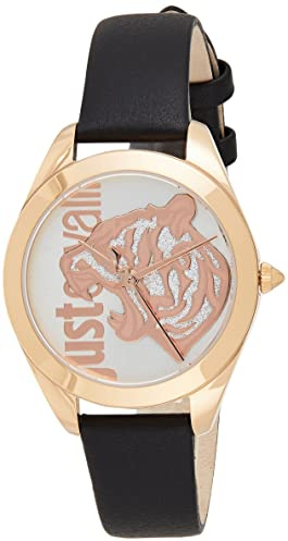 Just Cavalli Animalier Pantera - Orologio da polso da donna al quarzo moda cinturino in pelle nero cassa in acciaio inox display analogico grigio - JC1L210L0025