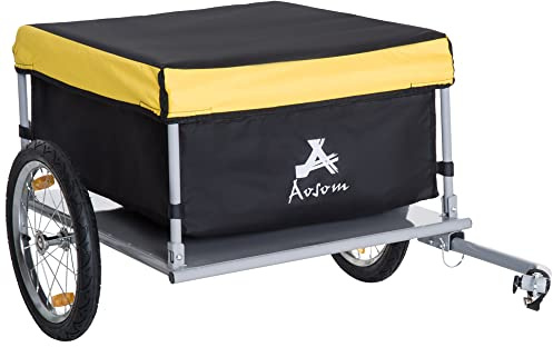 Aosom Bicycle Cargo Trailer, Two-Wheel Bike Luggage Wagon Trailer with Removable Cover, Fits 20-26 Bicycle Wheels, Yellow