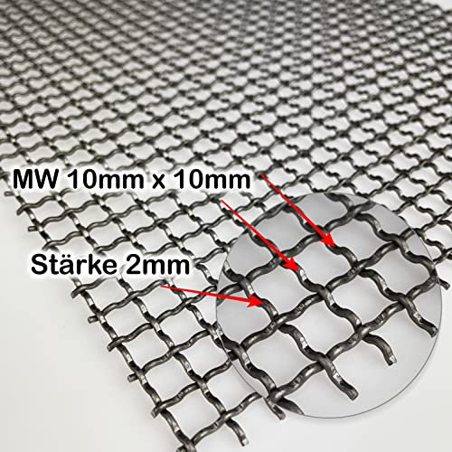 Stahl blank Wellengitter 10 x 10 mm Maschenweite Stahl 2 mm Drahtstärke Gitter Drahtgitter Wellgitter Zuschnitt nach Maß (500 mm, 500 mm)