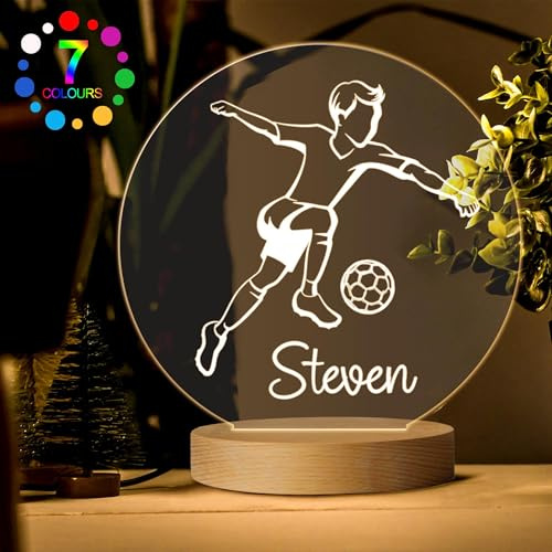 EDSG Personalised Football Night Light Gifts for Boys LED Night Lights for Kids Son Grandson Him Nephew Gifts for Birthday Christening Christmas (Design 1)
