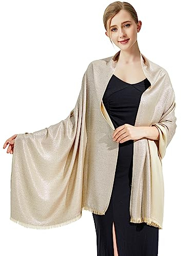 vimate Gold Shawls and Wraps, Sparkling Metallic Bridesmaid Shawl Scarf for Women Weddings formal Evening Cape (UK-Nude & Silver)