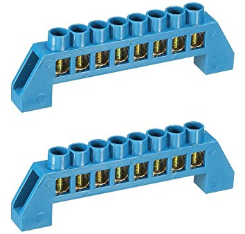 sourcing map Terminal Grounding Bar Screw Block Barrier Brass Strip 8 Positions Blue for Electrical Distribution Pack of 2