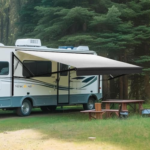 YESCAMP Motorized RV Awning Complete Kit Retractable Electric Camper Awning for RV,Trailers,5th Wheel,Toy Haulers,Motohome RV Trailer Awning for Camper or Home(10Ft,Black Frame,Grey Fade)