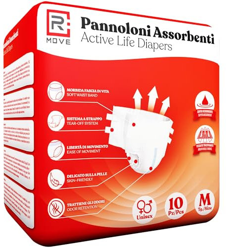 RMOVE 10 Windeln für Senioren M, saugfähige Windeln für Erwachsene, 1 Packung mit 10 Windeln für Senioren Nacht super saugfähig (Einzelpack, M)