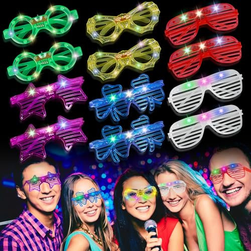 Sweetone LED Brille, 12 Stück LED Partybrille Leuchtende Brille, LED Brille für Party, Rave Brille Neon, party Brille, LED Leuchtbrille für Geburtstagsfeier, Karneval, Halloween, Party, Konzert