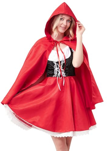 Cadimus Disfraz Caperucita Roja Mujer L, Halloween Outfit, Disfraces Carnaval Adulto, Caperucita Roja Disfraz con Vestido y Capa, para Halloween Carnaval Cosplay