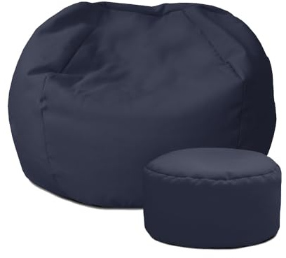 rucomfy Beanbags Small Kids Indoor/Outdoor Bean Bag. Children's Outside Garden Chair. Pre-Filled Water Resistant & Durable. 50cm x 65cm (Navy Blue, with Footstool)