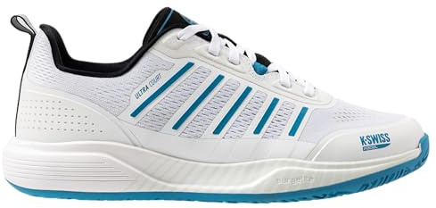 K-Swiss Chaussures de Tennis de Padel Ultra Court pour Homme, Blanc/Noir/Bleu, 45 EU, Blanc/Noir/Bleu Lune, 45 EU