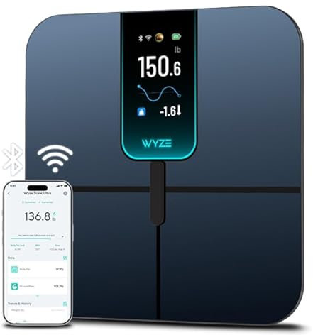 Ultra, báscula inteligente con pantalla a color de 4.3 pulgadas, báscula digital de baño para peso corporal, IMC, composición de masa muscular, Wi-Fi y Bluetooth, báscula de grasa corporal con
