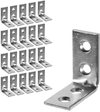 Repa Market L-fästen i rostfritt stål – hörnfästen för trä – 40 x 40 mm – paket med 20 – slitstarkt vinkelfäste för vägghylla, trämöbler, skåp – 90 graders stödhörn (1,60 x 1,60)