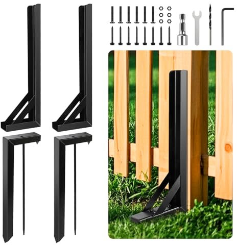 Orifesio Fence Post Repair Kit, Metal Fence Repair Spike, Heavy Duty Fixed Anchor, Steel Fence Post Support, Garden Ground Stakes for Repairing Tilted Broken Wooden Fence Posts, 2 Pack