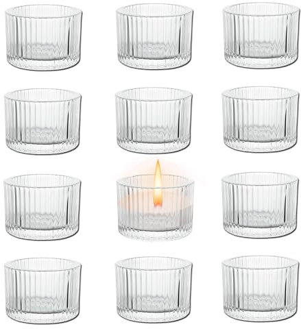 Teelichtgläser, 12 Stück Teelichthalter Klein (Ø5.3 X H3.5cm) Kerzenglas, Teelichter Glas, Windlicht Glas für Hochzeit, Party, Geburtstag, Home Desktop Dekoration
