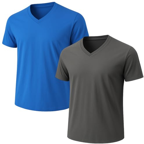Lot de 2 t-shirts à col en V pour homme – Coton peigné, pré-rétrécissement, coupe athlétique, col renforcé, idéal comme sous-vêtements ou t-shirts de sport, XL