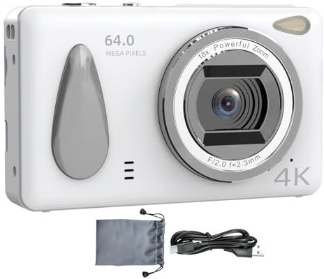 Kompakt digitalkamera, 4K HD fotokamera, liten autofokus-videokamera, 18 x zoom, anti-skakningstelefo, 2,4 skärm för studenter, barn, bostadsream, inspelning, skolanvändning